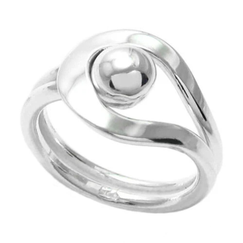 Ladies' Ring With Ball / Bead Caught In Loop. Ste… - image 1